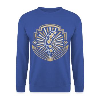 Art Deco Goldlilienbogen - Unisex Pullover - Royalblau - Vorne - Alina (178cm) & Michal (187cm)