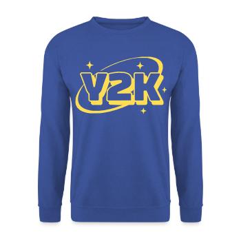 Y2K Retro Glanz Grafik - Unisex Pullover - Royalblau - Vorne - Alina (178cm) & Michal (187cm)