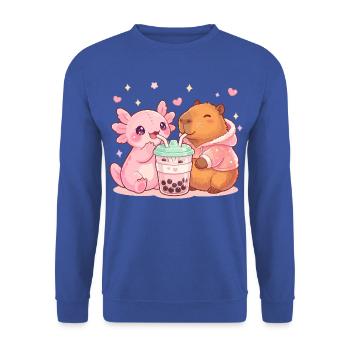 Axolotl, Capybara, Kawaii - Unisex Pullover - Royalblau - Vorne - Alina (178cm) & Michal (187cm)
