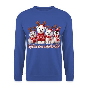 Rentier Kuschelcrew Winterzeit - Unisex Pullover - Royalblau - Vorne - Alina (178cm) & Michal (187cm)