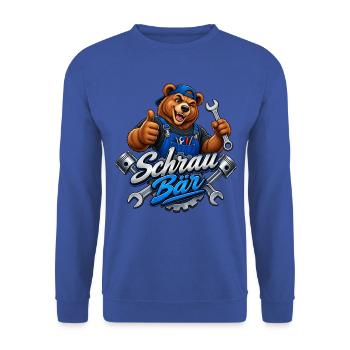 Schrau Bär Werkstatt - Unisex Pullover - Royalblau - Vorne - Alina (178cm) & Michal (187cm)