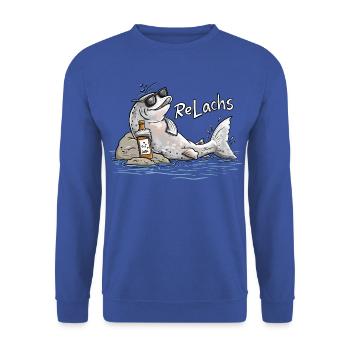 ReLachs Lustiger Lachs | Fisch Angler Geschenk - Unisex Pullover - Royalblau - Vorne - Alina (178cm) & Michal (187cm)