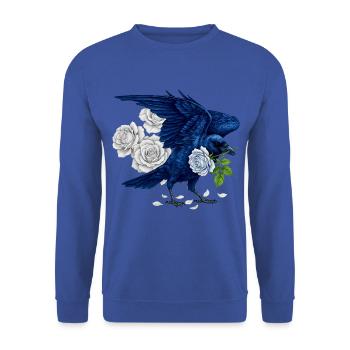 Blauer Rabe und Rosen - Unisex Pullover - Royalblau - Vorne - Alina (178cm) & Michal (187cm)