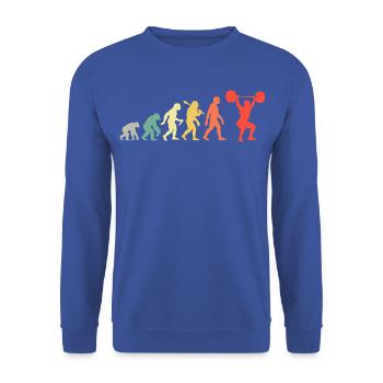 Retro Fitness Gewichtheben Evolution Kraftsportler - Unisex Pullover - Royalblau - Vorne - Alina (178cm) & Michal (187cm)
