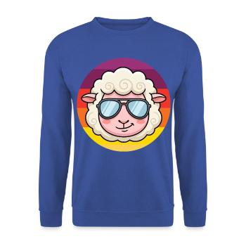 Cooles Schaf Sonnenbrille Retro Design - Unisex Pullover - Royalblau - Vorne - Alina (178cm) & Michal (187cm)