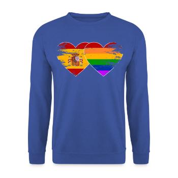 Spanien Regenbogen Flagge Herz used - Unisex Pullover - Royalblau - Vorne - Alina (178cm) & Michal (187cm)