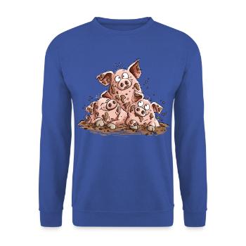 Drei lustige Schweine I Ferkel Bauernhof Humor - Unisex Pullover - Royalblau - Vorne - Alina (178cm) & Michal (187cm)