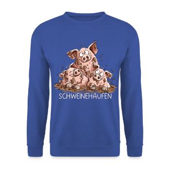 Schweinehaufen Schweine Matsch Bauernhof Humor - Unisex Pullover - Royalblau - Vorne - Alina (178cm) & Michal (187cm)