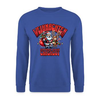 Weihnachtsausraster mit Weihnachtsmann & Rentier - Unisex Pullover - Royalblau - Vorne - Alina (178cm) & Michal (187cm)