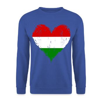 Ungarn Flagge Herz used - Unisex Pullover - Royalblau - Vorne - Alina (178cm) & Michal (187cm)