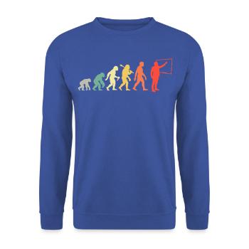 Retro Lehrer Evolution Für Lehrer und Professoren - Unisex Pullover - Royalblau - Vorne - Alina (178cm) & Michal (187cm)