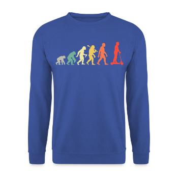 Retro Roller Evolution Elektroroller Rollerfahrer - Unisex Pullover - Royalblau - Vorne - Alina (178cm) & Michal (187cm)