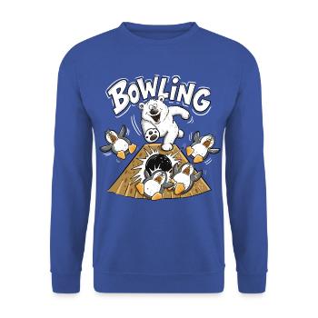 Bowling Eisbär Pinguine Tierhumor Cartoon Kegeln - Unisex Pullover - Royalblau - Vorne - Alina (178cm) & Michal (187cm)