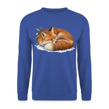 Roter Fuchs rollte sich unter dem ersten Schnee zusammen - Unisex Pullover - Royalblau - Vorne - Alina (178cm) & Michal (187cm)