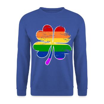 Regenbogen Flagge Vierblättriges Kleeblatt used - Unisex Pullover - Royalblau - Vorne - Alina (178cm) & Michal (187cm)