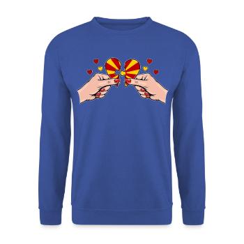 Mazedonien Frauenhände Herzpuzzle - Unisex Pullover - Royalblau - Vorne - Alina (178cm) & Michal (187cm)