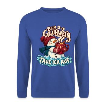 Beim Glühwein taue ich auf – Schneemann - Unisex Pullover - Royalblau - Vorne - Alina (178cm) & Michal (187cm)