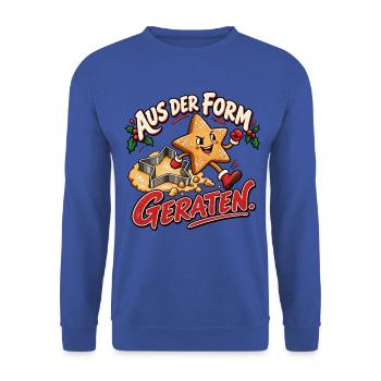 Aus der Form geraten – Lustiges Plätzchen - Unisex Pullover - Royalblau - Vorne - Alina (178cm) & Michal (187cm)