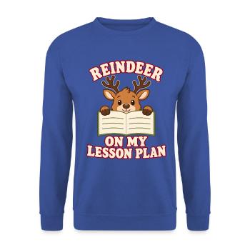 Rentier im Unterrichtsplan für Lehrkräfte - Unisex Pullover - Royalblau - Vorne - Alina (178cm) & Michal (187cm)