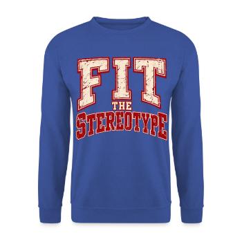 Passt zum Stereotyp des Retro-Ironischen Zitats des College-Retros - Unisex Pullover - Royalblau - Vorne - Alina (178cm) & Michal (187cm)