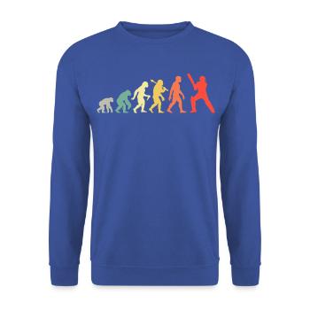 Cricket Evolution – Batsman – Ich Liebe Cricket - Unisex Pullover - Royalblau - Vorne - Alina (178cm) & Michal (187cm)