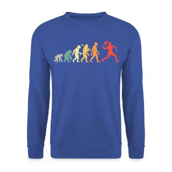 Tennisspieler Evolution für den Tennisplatz - Unisex Pullover - Royalblau - Vorne - Alina (178cm) & Michal (187cm)