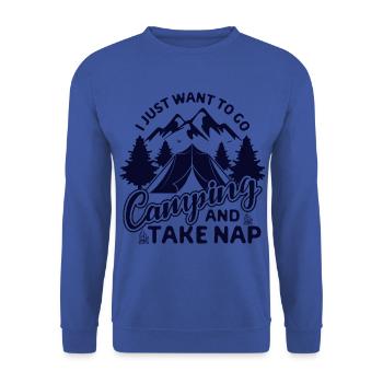 Ich will nur campen und schlafen Camping Wohnwagen - Unisex Pullover - Royalblau - Vorne - Alina (178cm) & Michal (187cm)