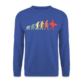 Retro Surfen Evolution für Surfer mit Surfbrett - Unisex Pullover - Royalblau - Vorne - Alina (178cm) & Michal (187cm)