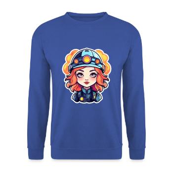 Feuerwehrfrau Zeichnung - Unisex Pullover - Royalblau - Vorne - Alina (178cm) & Michal (187cm)