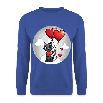 Katze Herz - Valentinstag - Unisex Pullover - Royalblau - Vorne - Alina (178cm) & Michal (187cm)