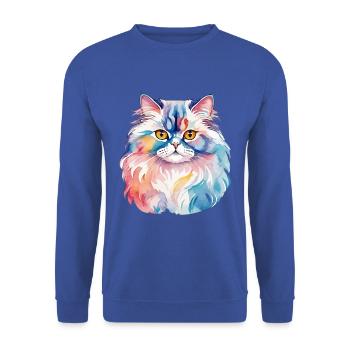 Perserkatze Wasserfarben - Unisex Pullover - Royalblau - Vorne - Alina (178cm) & Michal (187cm)