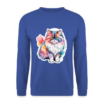 Perserkatze Wasserfarben - Unisex Pullover - Royalblau - Vorne - Alina (178cm) & Michal (187cm)