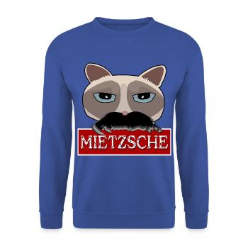 Mietzsche Nietzsche Philosophy cat Persian - Unisex Sweatshirt - royal blue - Front - Alina (178cm) & Michal (187cm)