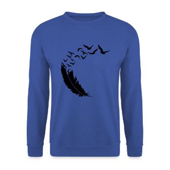 Vogelschwarm - Feder - Kunst - Unisex Pullover - Royalblau - Vorne - Alina (178cm) & Michal (187cm)