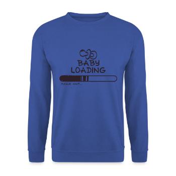 BABY LOADING - Schwangerschaft - Geschenkidee - Unisex Pullover - Royalblau - Vorne - Alina (178cm) & Michal (187cm)