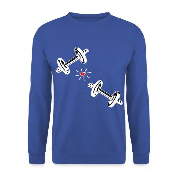 Fitness Hanteln - mit rotem Herz - i love - Unisex Pullover - Royalblau - Vorne - Alina (178cm) & Michal (187cm)