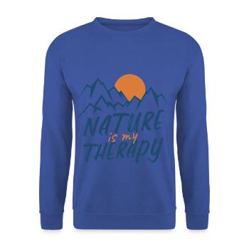 « La nature est ma thérapie » Mountain Peak Silhouette - Sweat-shirt Unisexe - bleu royal - Devant - Alina (178cm) & Michal (187cm)