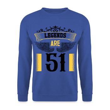 Legenden sind 51 Jahre alt, Geburtstag 51 - Unisex Pullover - Royalblau - Vorne - Alina (178cm) & Michal (187cm)