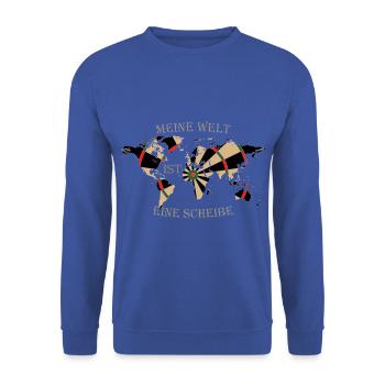 Meine Welt ist eine Scheibe Dart spielen; darten - Unisex Pullover - Royalblau - Vorne - Alina (178cm) & Michal (187cm)