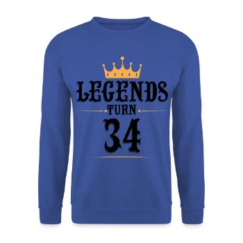 34 Geburtstag, Legenden werden 34 - Unisex Pullover - Royalblau - Vorne - Alina (178cm) & Michal (187cm)
