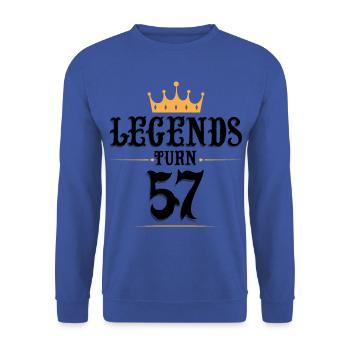 57 Geburtstag, Legenden werden 57 - Unisex Pullover - Royalblau - Vorne - Alina (178cm) & Michal (187cm)