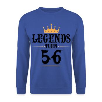 56 Geburtstag, Legenden werden 56 - Unisex Pullover - Royalblau - Vorne - Alina (178cm) & Michal (187cm)