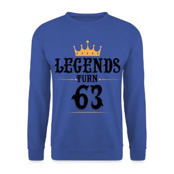 63 Geburtstag, Legenden werden 63 - Unisex Pullover - Royalblau - Vorne - Alina (178cm) & Michal (187cm)
