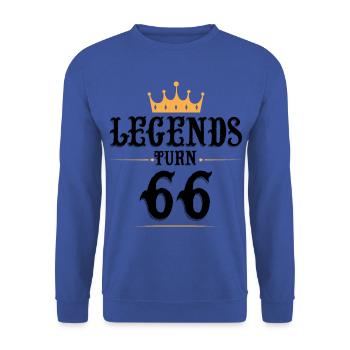 66 Geburtstag, Legenden werden 66 - Unisex Pullover - Royalblau - Vorne - Alina (178cm) & Michal (187cm)