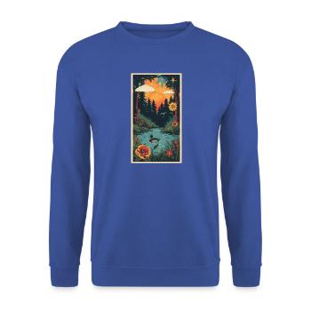Sonnenuntergangsteich in der Landschaft - Unisex Pullover - Royalblau - Vorne - Alina (178cm) & Michal (187cm)