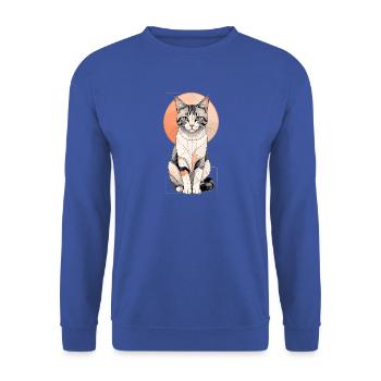 Geometrische Katzenpose im Orbit - Unisex Pullover - Royalblau - Vorne - Alina (178cm) & Michal (187cm)