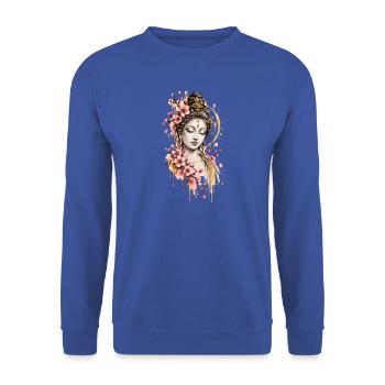 Vintage Buddha Illustration - Unisex Pullover - Royalblau - Vorne - Alina (178cm) & Michal (187cm)