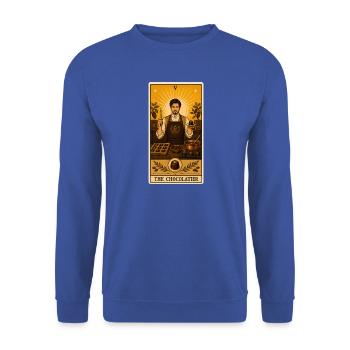 Chocolatier | Schokolade Pralinen Tarot - Unisex Pullover - Royalblau - Vorne - Alina (178cm) & Michal (187cm)