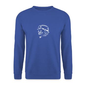 Biker Motorradfahrer Helm mit Totenkopf - Unisex Pullover - Royalblau - Vorne - Alina (178cm) & Michal (187cm)