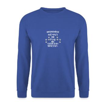 unterschaetze niemals frau mit rhodesian ridgeback - Unisex Pullover - Royalblau - Vorne - Alina (178cm) & Michal (187cm)